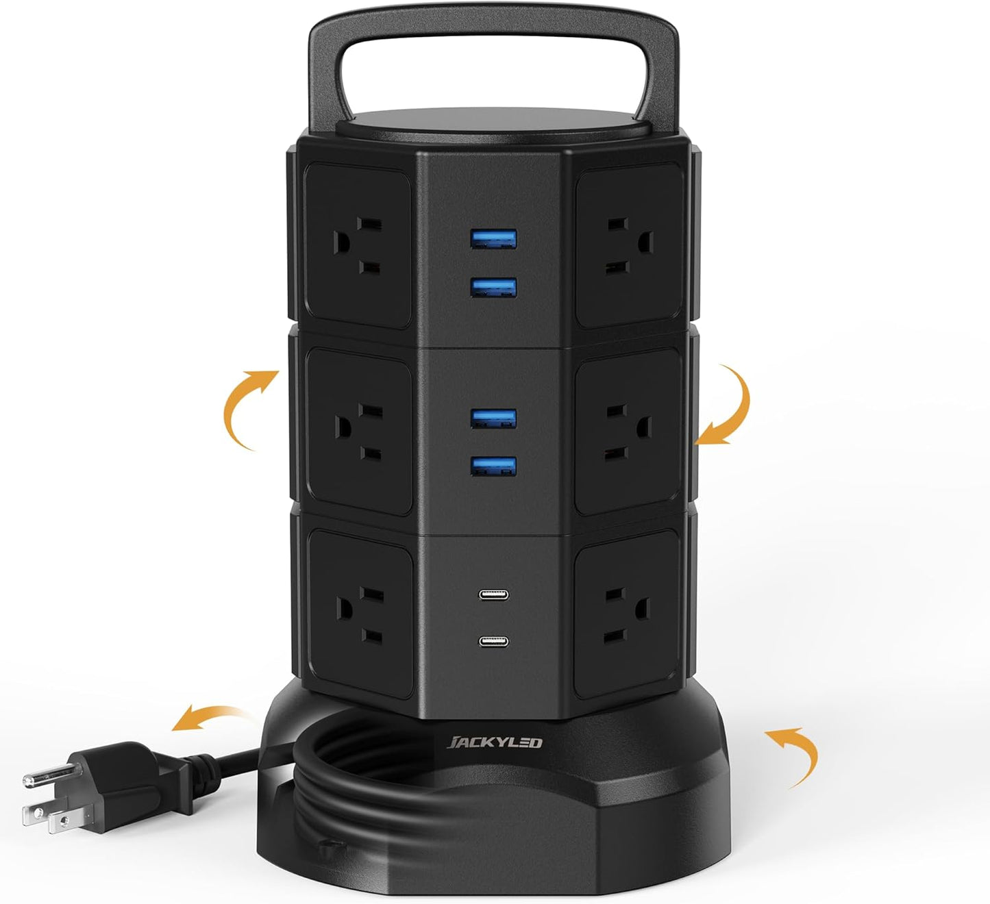 Ultimate Power Strip Tower Surge Protector - 12 Outlets & 6 USB Ports, 1625W, 6.5Ft Heavy Duty Extension Cord - Perfect for Home, Office & Dorm!