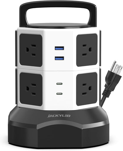 Ultimate Power Strip Tower Surge Protector - 12 Outlets & 6 USB Ports, 1625W, 6.5Ft Heavy Duty Extension Cord - Perfect for Home, Office & Dorm!