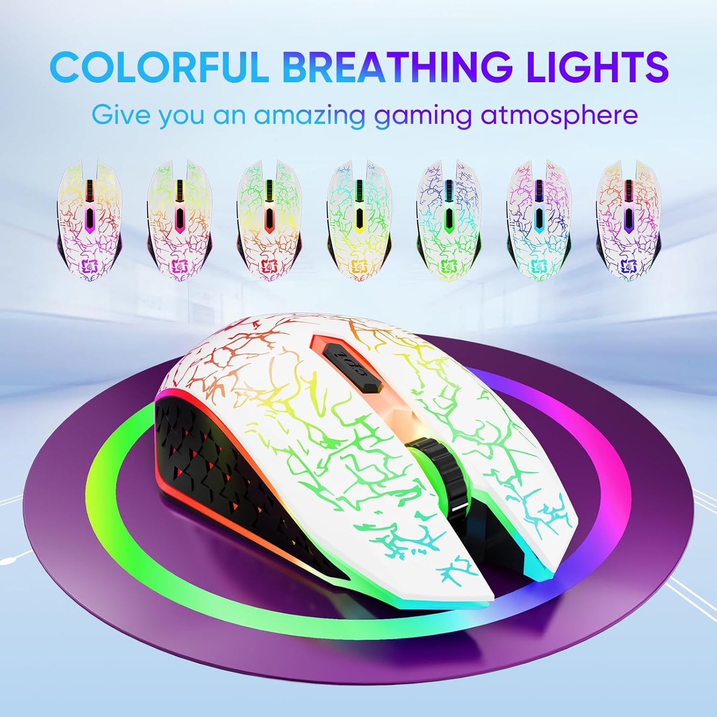 Bluetooth Mouse Gaming Mouse, 2.4G Cordless RGB Rechargeable