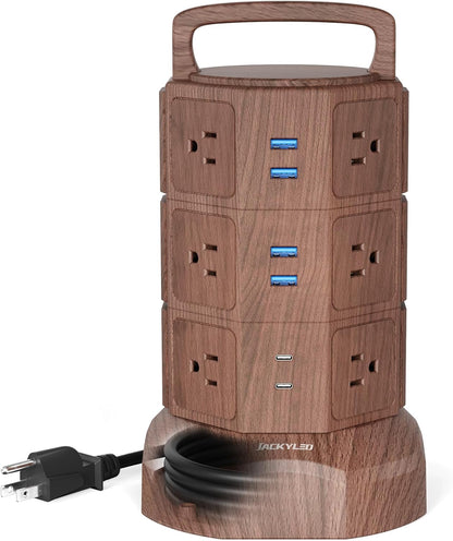 Ultimate Power Strip Tower Surge Protector - 12 Outlets & 6 USB Ports, 1625W, 6.5Ft Heavy Duty Extension Cord - Perfect for Home, Office & Dorm!