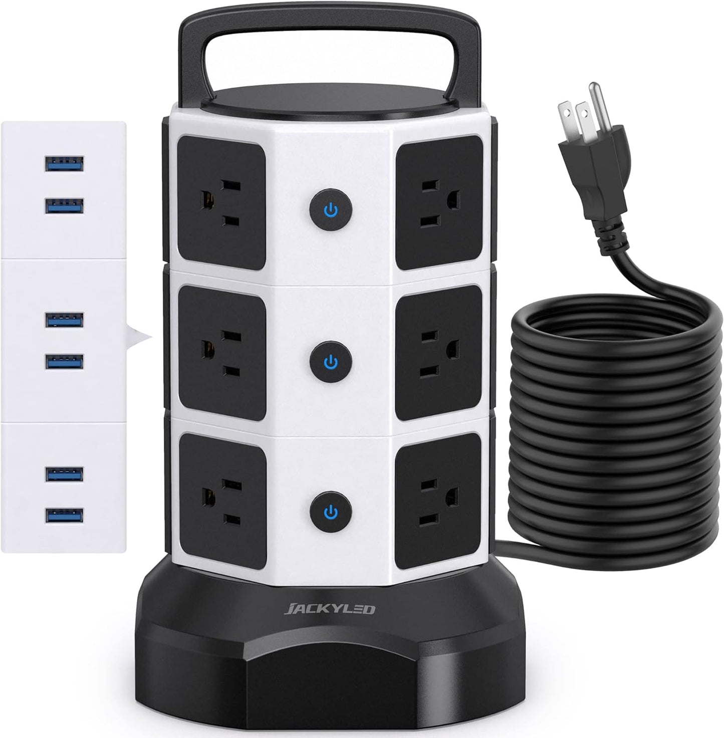 Ultimate Power Strip Tower Surge Protector - 12 Outlets & 6 USB Ports, 1625W, 6.5Ft Heavy Duty Extension Cord - Perfect for Home, Office & Dorm!