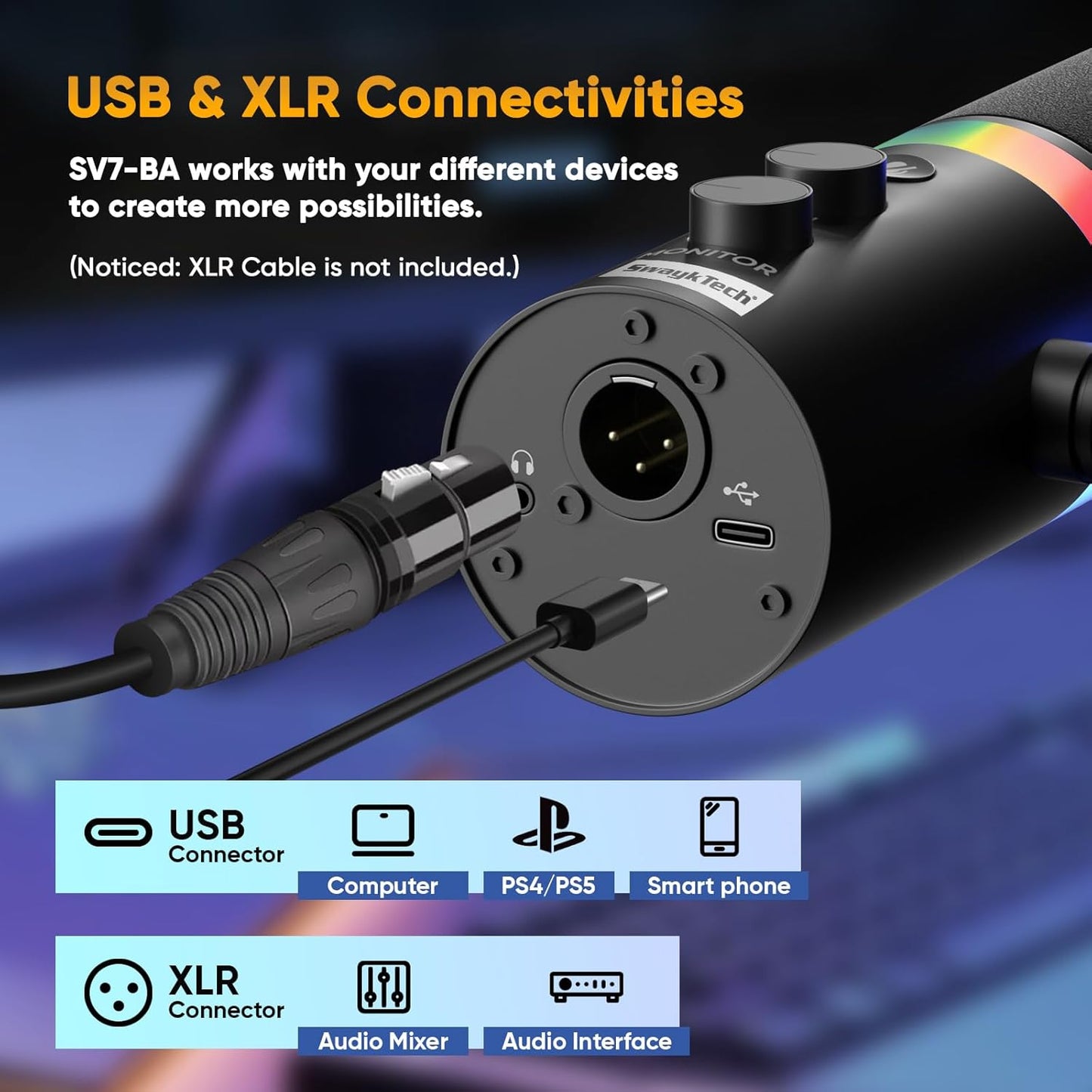 XLR/USB Dynamic Microphone with Boom Arm Stand, for Podcasting, Live Streaming, Gaming, Recoding, Vocal Voice-Over